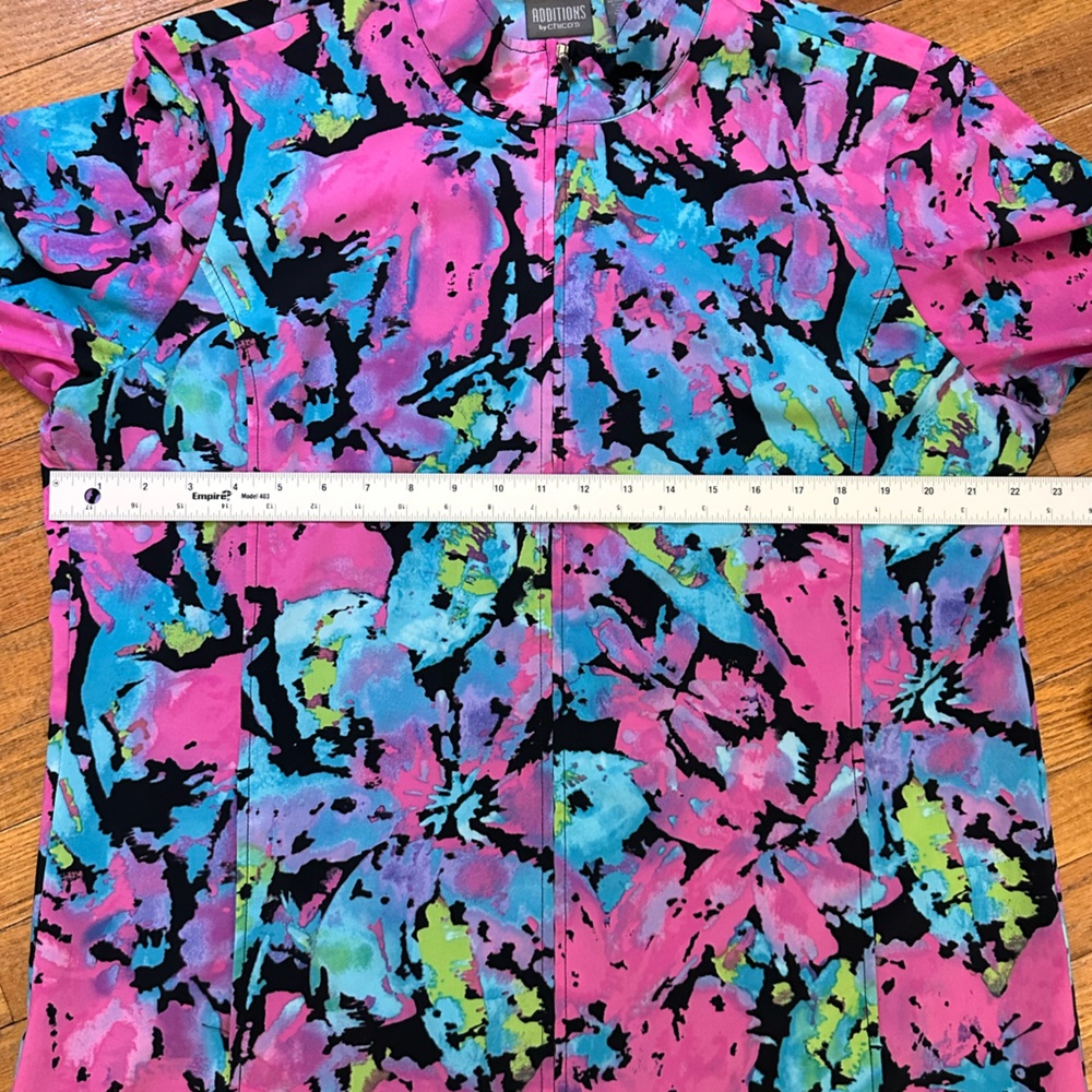 ADDITIONS BY CHICO'S Size 3 Vibrant Floral Full Zip Lightweight Pockets Jacket - Picture 3 of 9